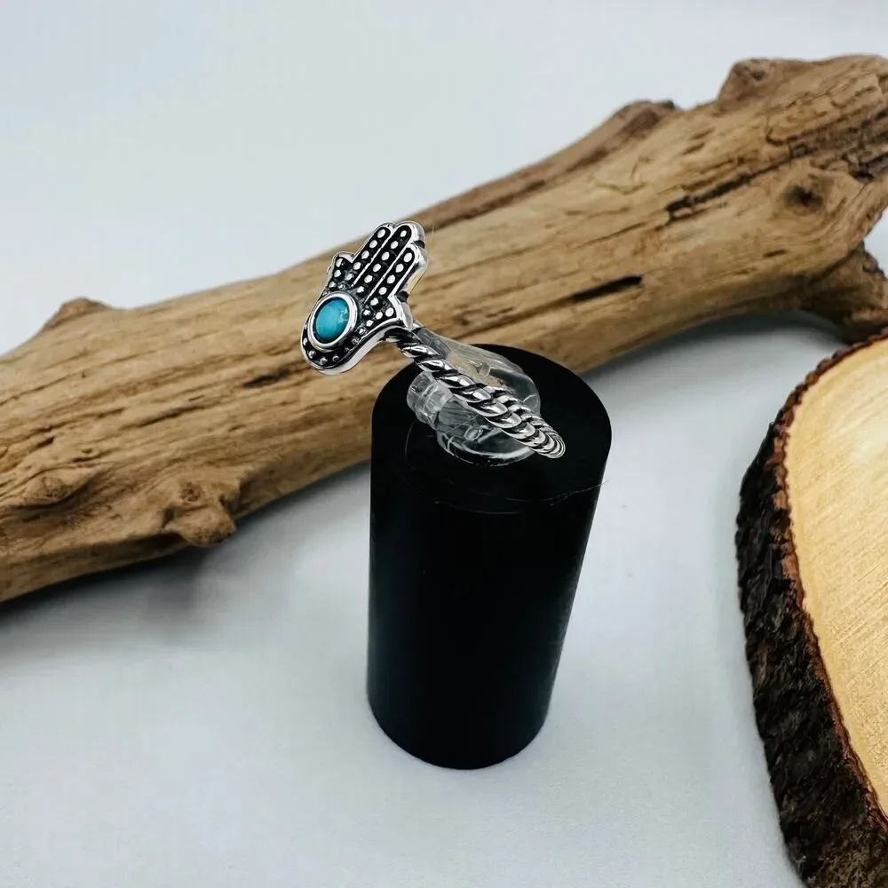 Hamsa Turquoise and Sterling Silver Ring